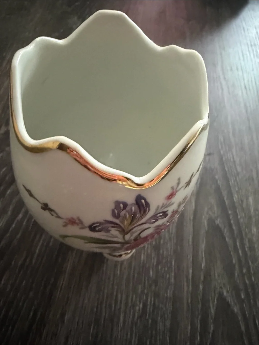 Vintage Limoges France Porcelain Floral Vase Cachepot Swan Feet Gold Trim